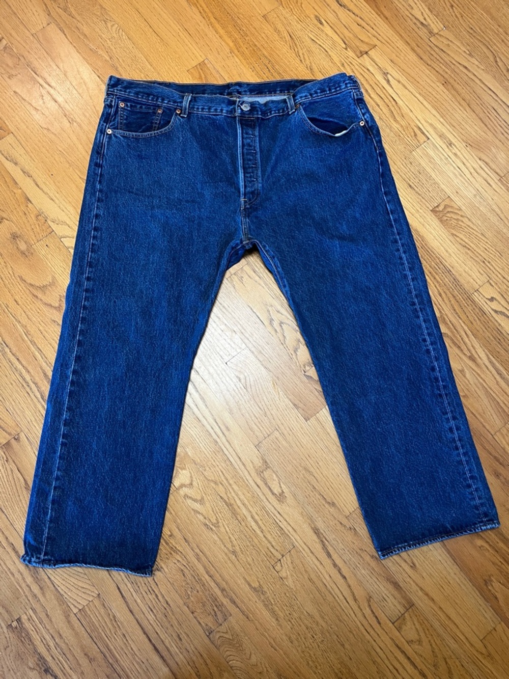 -Levi's 501 Button Fly Original Straight Fit Dark Wash Jeans Men's W/46 L/29